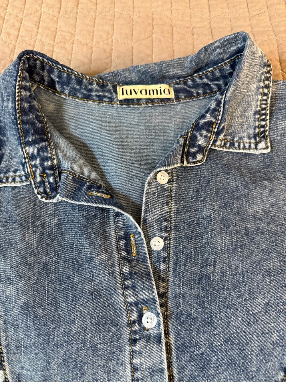 Blue Denim Mini Shirt Dress - Casual Collared Summer Dress - Picture 7 of 9